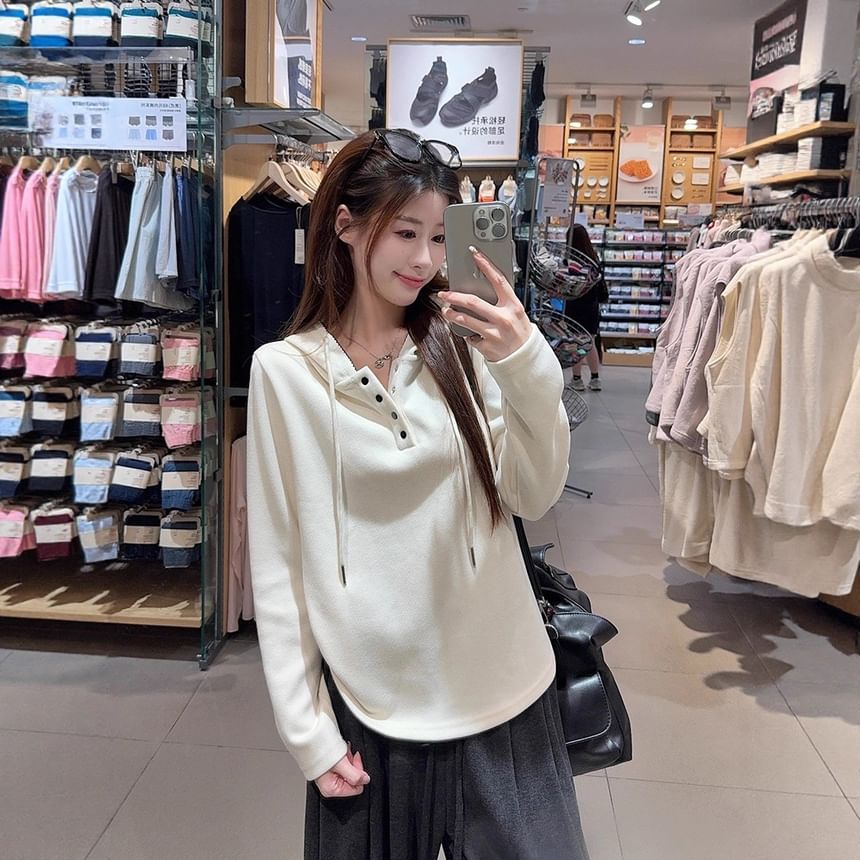 Henley Style Solid Hoodie