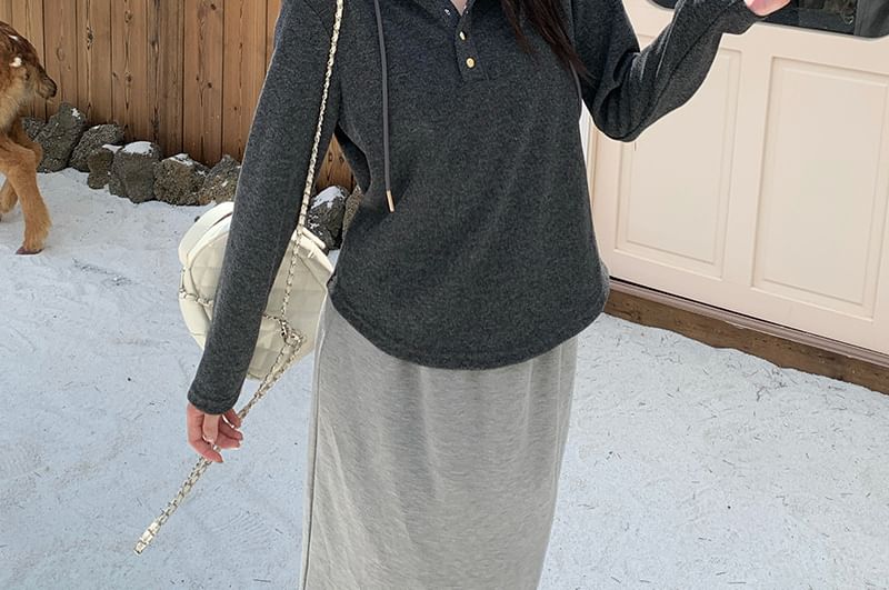 Henley Style Solid Hoodie