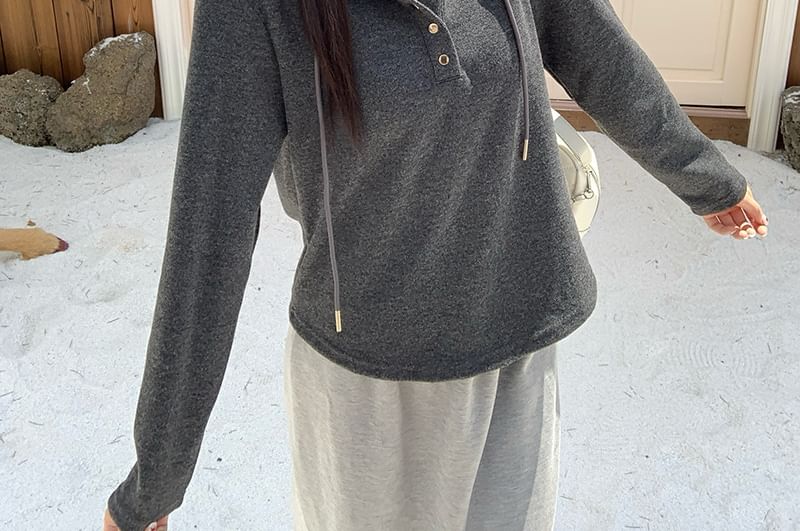 Henley Style Solid Hoodie