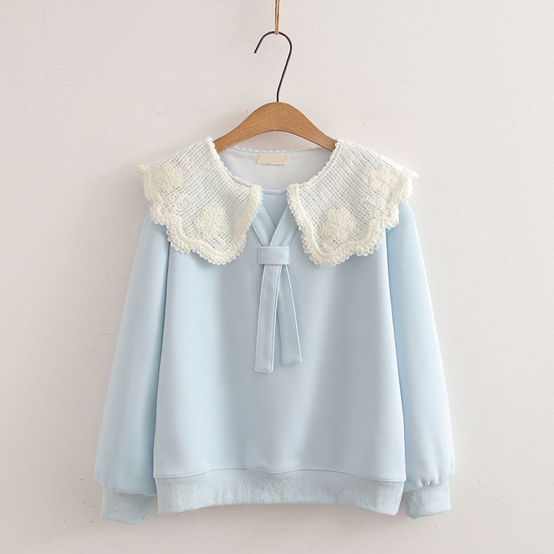 Faux Two-Piece Lace Collar Knit Pullover