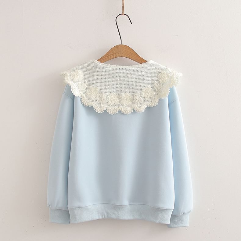 Faux Two-Piece Lace Collar Knit Pullover
