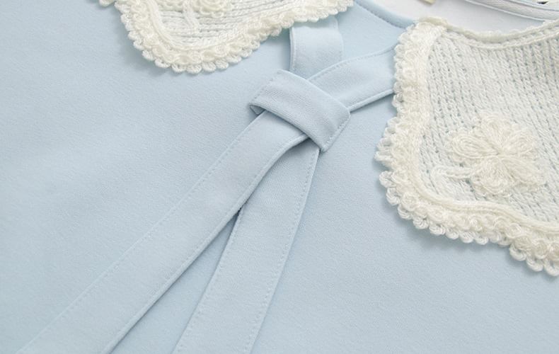 Faux Two-Piece Lace Collar Knit Pullover