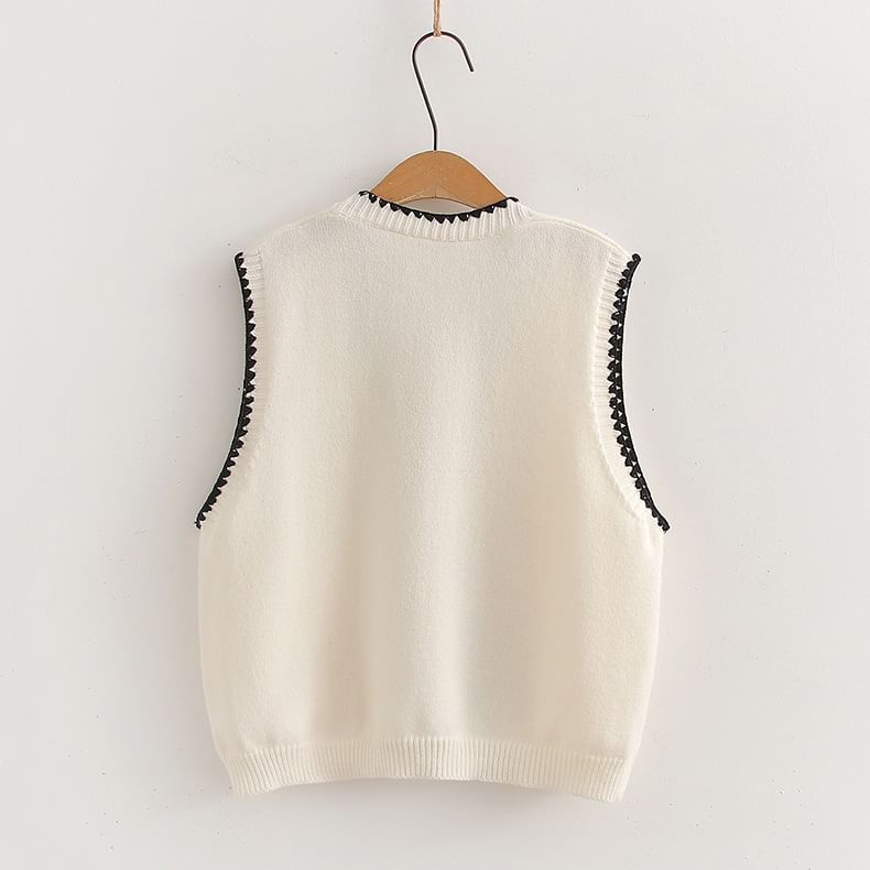Two-Piece Set: V-Neck Knit Vest & Long Sleeve Shirt