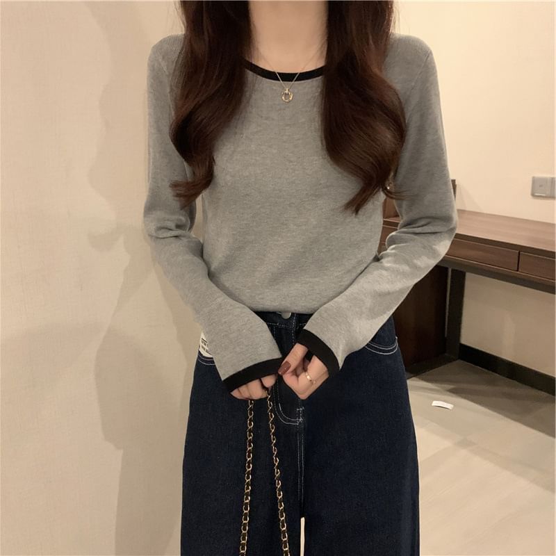 Contrast Trim Long Sleeve T-Shirt