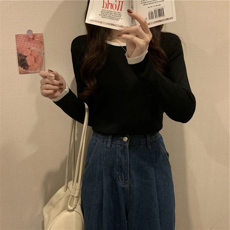 Contrast Trim Long Sleeve T-Shirt