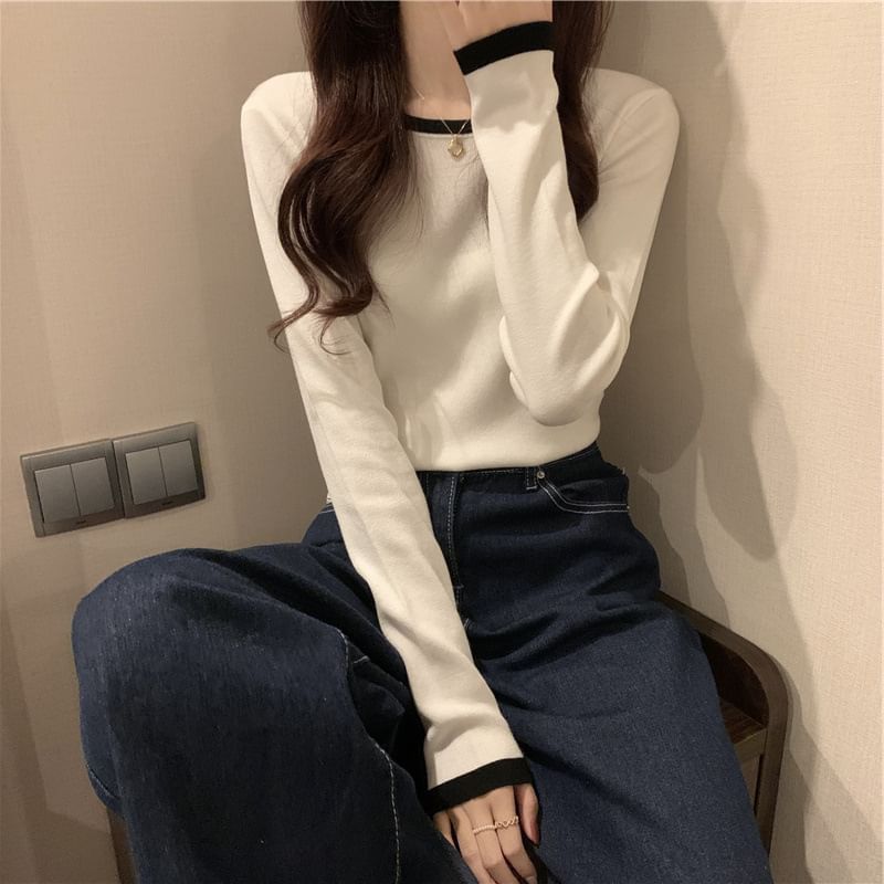 Contrast Trim Long Sleeve T-Shirt