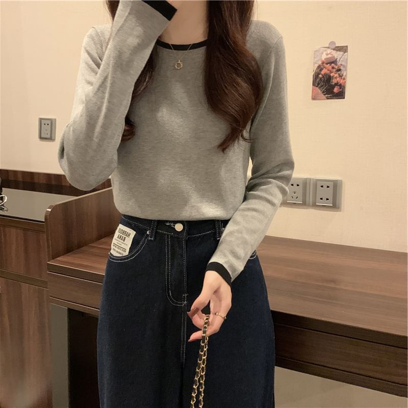 Contrast Trim Long Sleeve T-Shirt