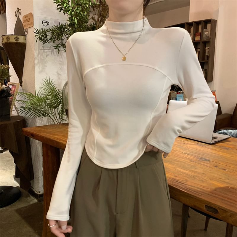 Mock Neck Long Sleeve Solid Shirt