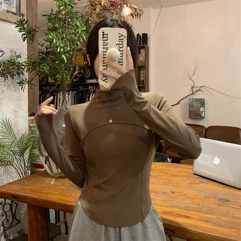 Mock Neck Long Sleeve Solid Shirt