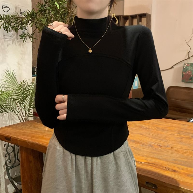 Mock Neck Long Sleeve Solid Shirt