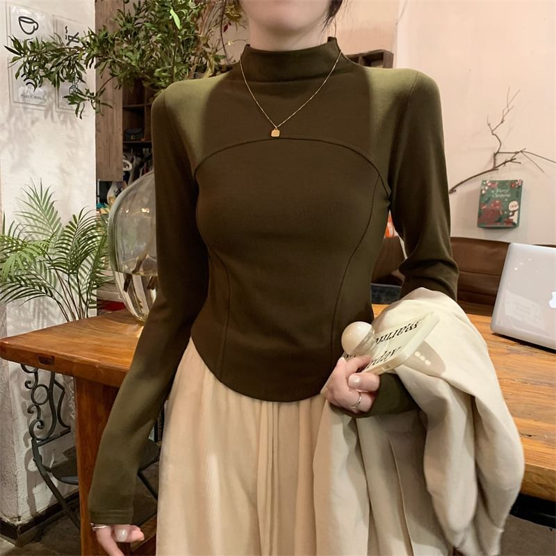 Mock Neck Long Sleeve Solid Shirt