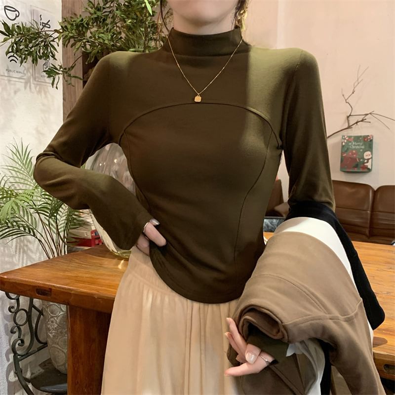 Mock Neck Long Sleeve Solid Shirt