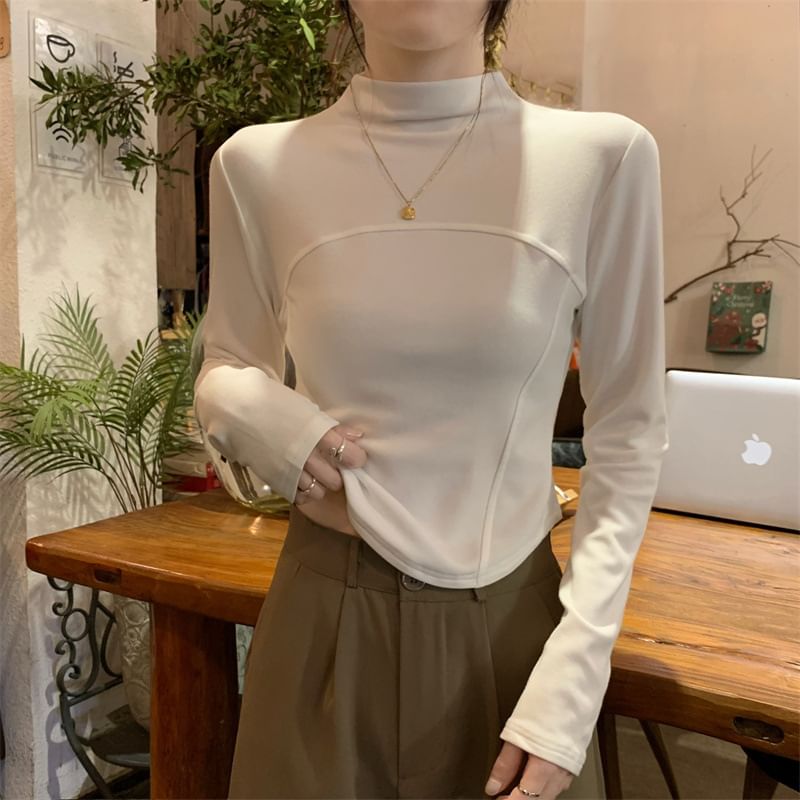 Mock Neck Long Sleeve Solid Shirt