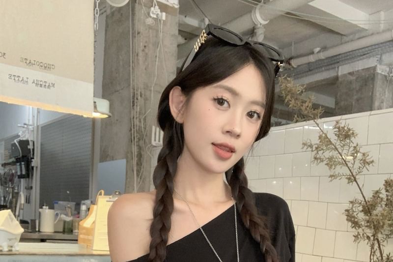Off Shoulder Solid Long Sleeve Blouse