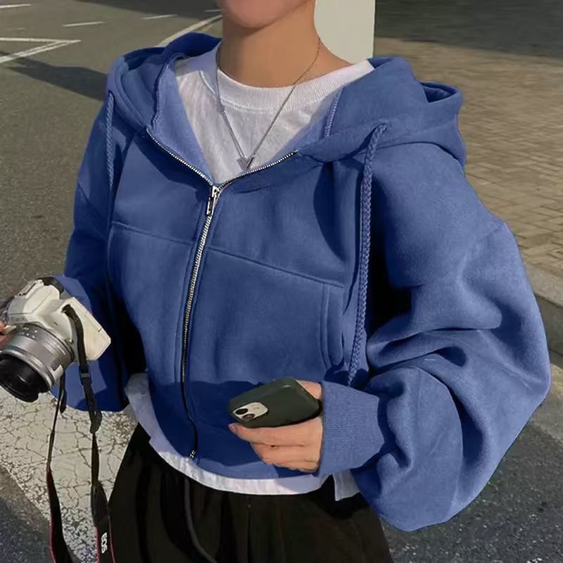 Zip-Up Crop Hoodie Solid Design