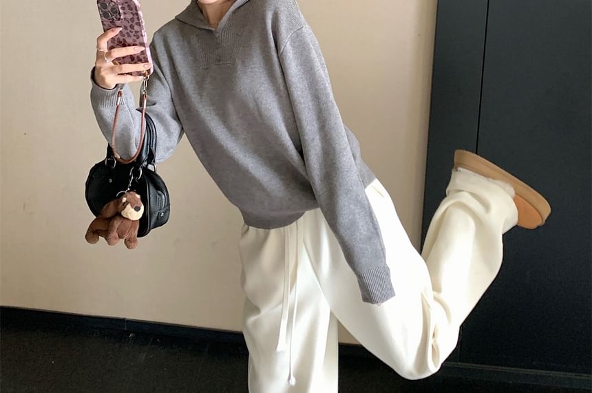 Essential Plain Knit Pullover Hoodie