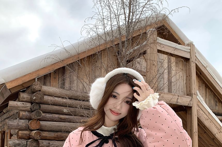 Frill Trim Tee and Puffer Jacket Set
