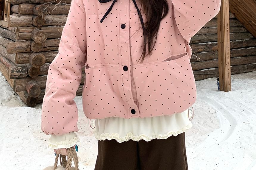 Frill Trim Tee and Puffer Jacket Set