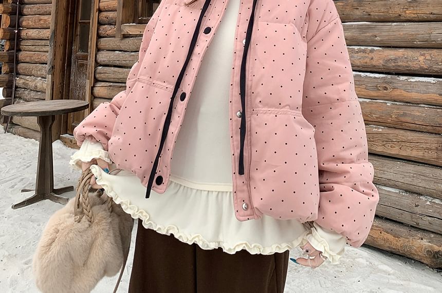 Frill Trim Tee and Puffer Jacket Set