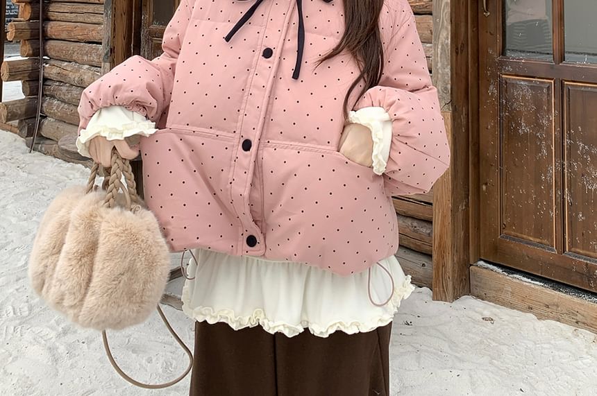 Frill Trim Tee and Puffer Jacket Set