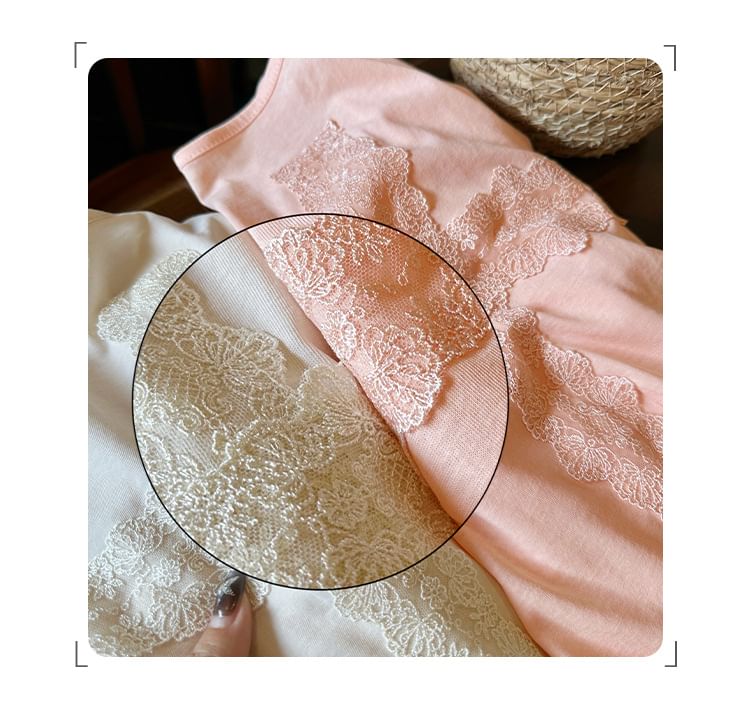 Off Shoulder Lace Panel T-Shirt Long Sleeve
