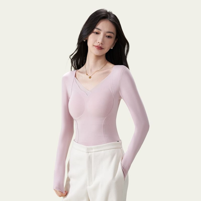 Padded Slim Fit Long Sleeve Solid Top