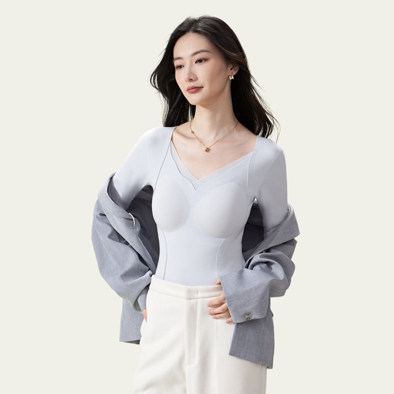 Padded Slim Fit Long Sleeve Solid Top