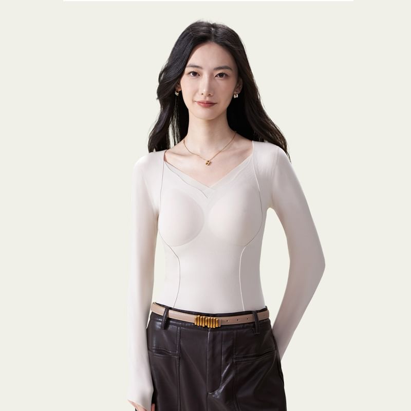 Padded Slim Fit Long Sleeve Solid Top