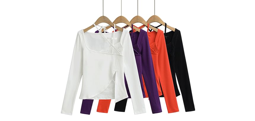 Lace Trim Asymmetric Long Sleeve Tee