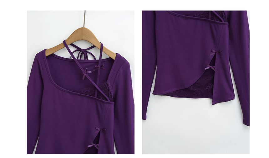 Lace Trim Asymmetric Long Sleeve Tee