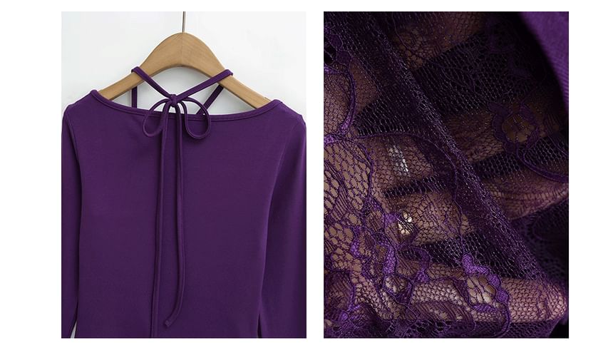Lace Trim Asymmetric Long Sleeve Tee