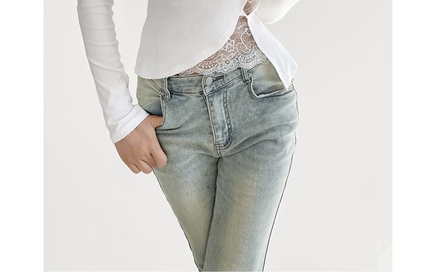 Lace Trim Asymmetric Long Sleeve Tee