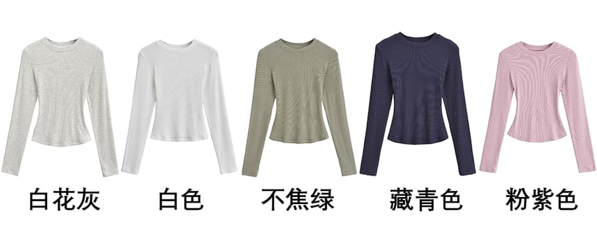 Long Sleeve Round Neck Fitted Solid Tee