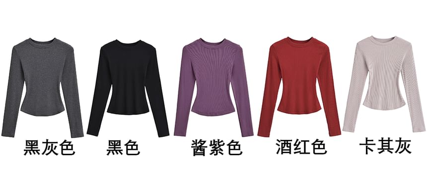 Long Sleeve Round Neck Fitted Solid Tee