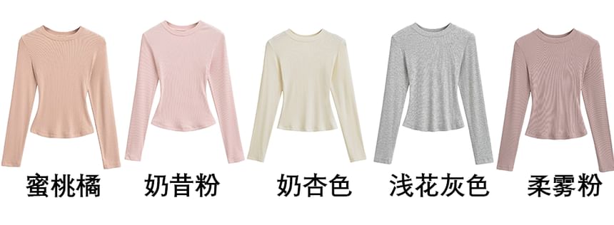 Long Sleeve Round Neck Fitted Solid Tee
