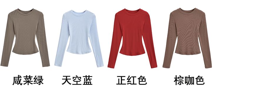 Long Sleeve Round Neck Fitted Solid Tee