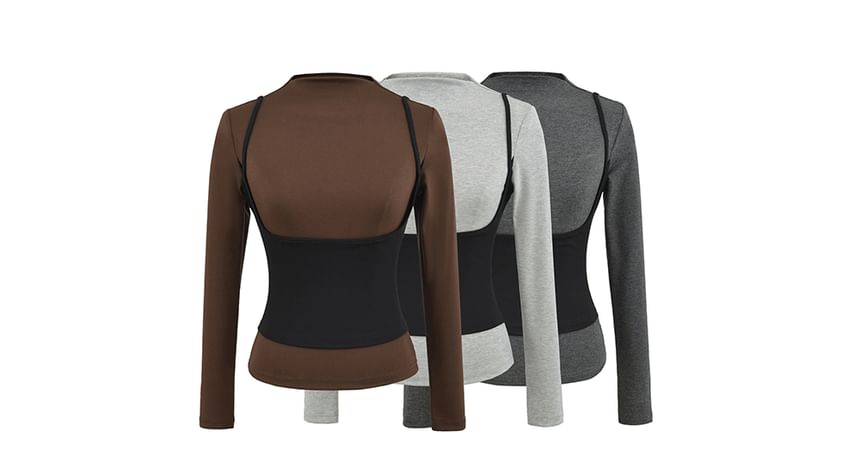 Boat Neck Contrast Two-Tone Long Sleeve Tee