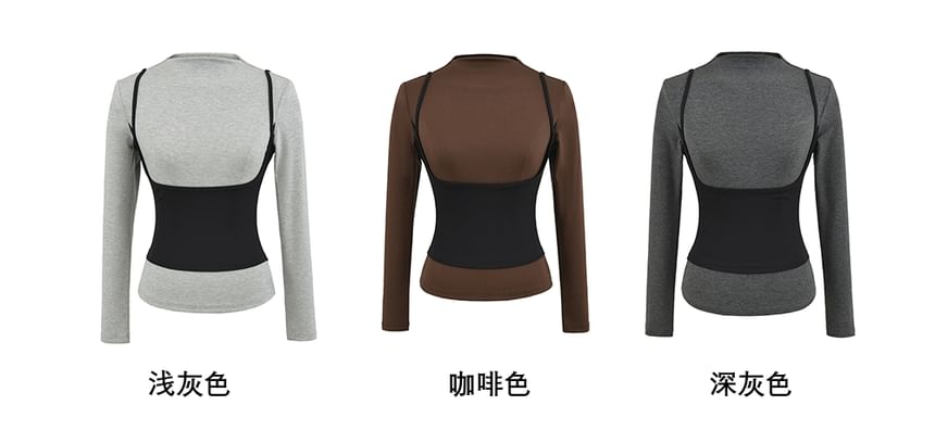 Boat Neck Contrast Two-Tone Long Sleeve Tee