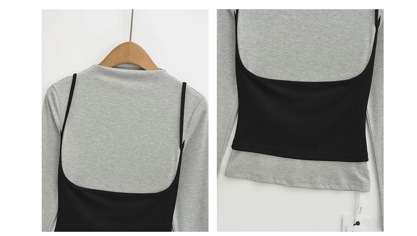 Boat Neck Contrast Two-Tone Long Sleeve Tee