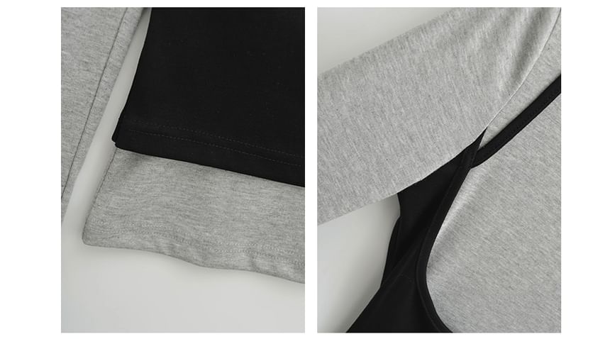 Boat Neck Contrast Two-Tone Long Sleeve Tee
