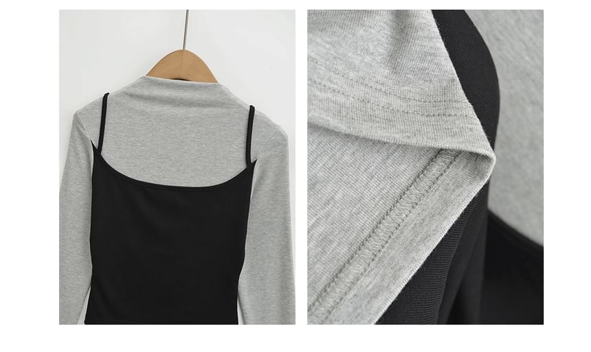 Boat Neck Contrast Two-Tone Long Sleeve Tee