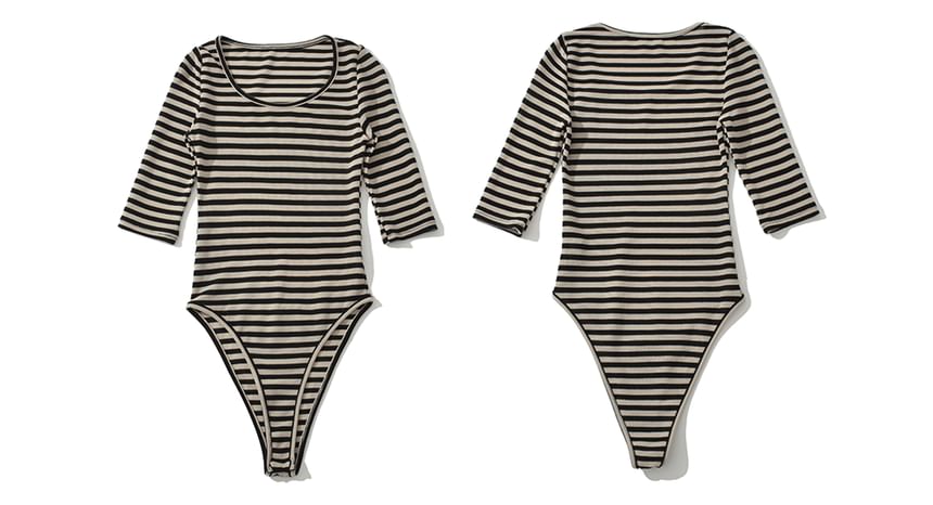 Scoop Neck Striped Short Sleeve Bodysuit