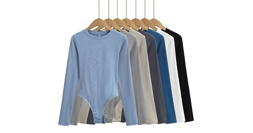 Round Neck Long Sleeve Bodysuit Blouse