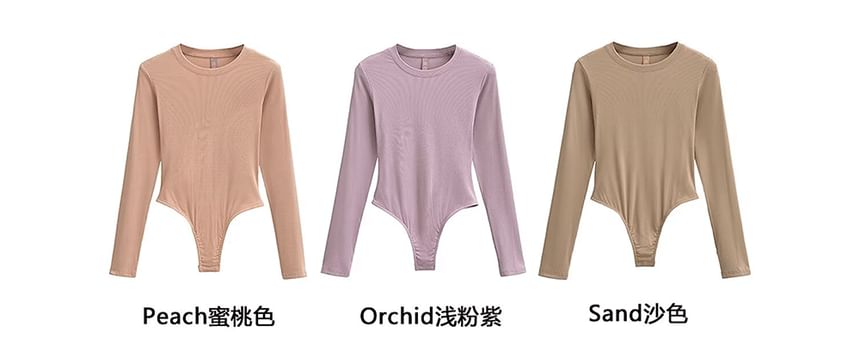 Round Neck Long Sleeve Bodysuit Blouse