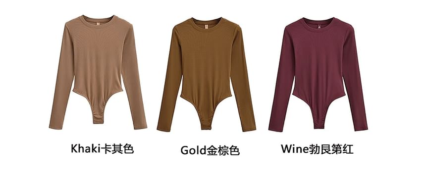 Round Neck Long Sleeve Bodysuit Blouse