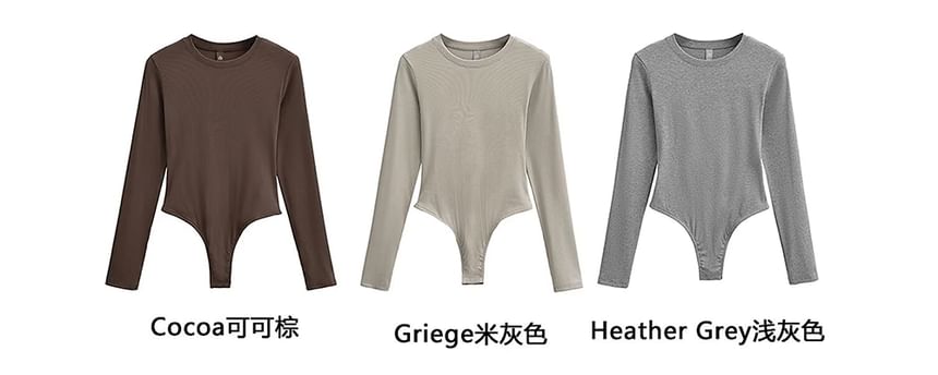 Round Neck Long Sleeve Bodysuit Blouse