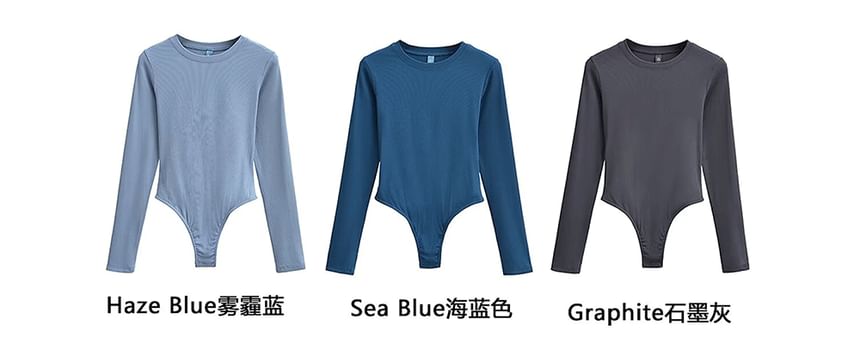 Round Neck Long Sleeve Bodysuit Blouse