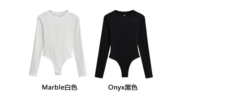 Round Neck Long Sleeve Bodysuit Blouse