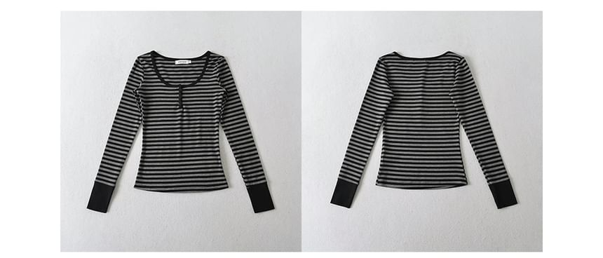 Striped Henley Long Sleeve Knit Shirt