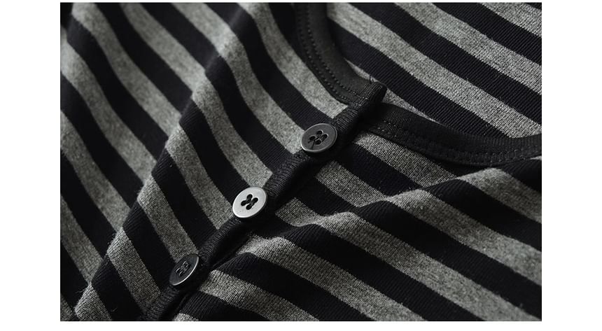 Striped Henley Long Sleeve Knit Shirt